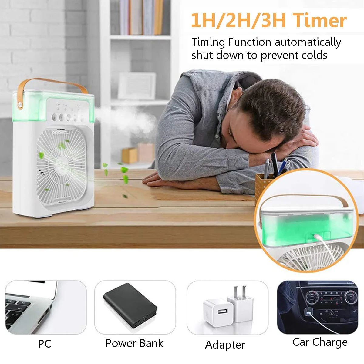 ( NET) USB Portable Air Cooler Fan Air Conditioner Light Desktop Fan Air Cooler Humidifier Purify Bedroom with 7 Colors LED Night Light KC-23-23 / KQ316