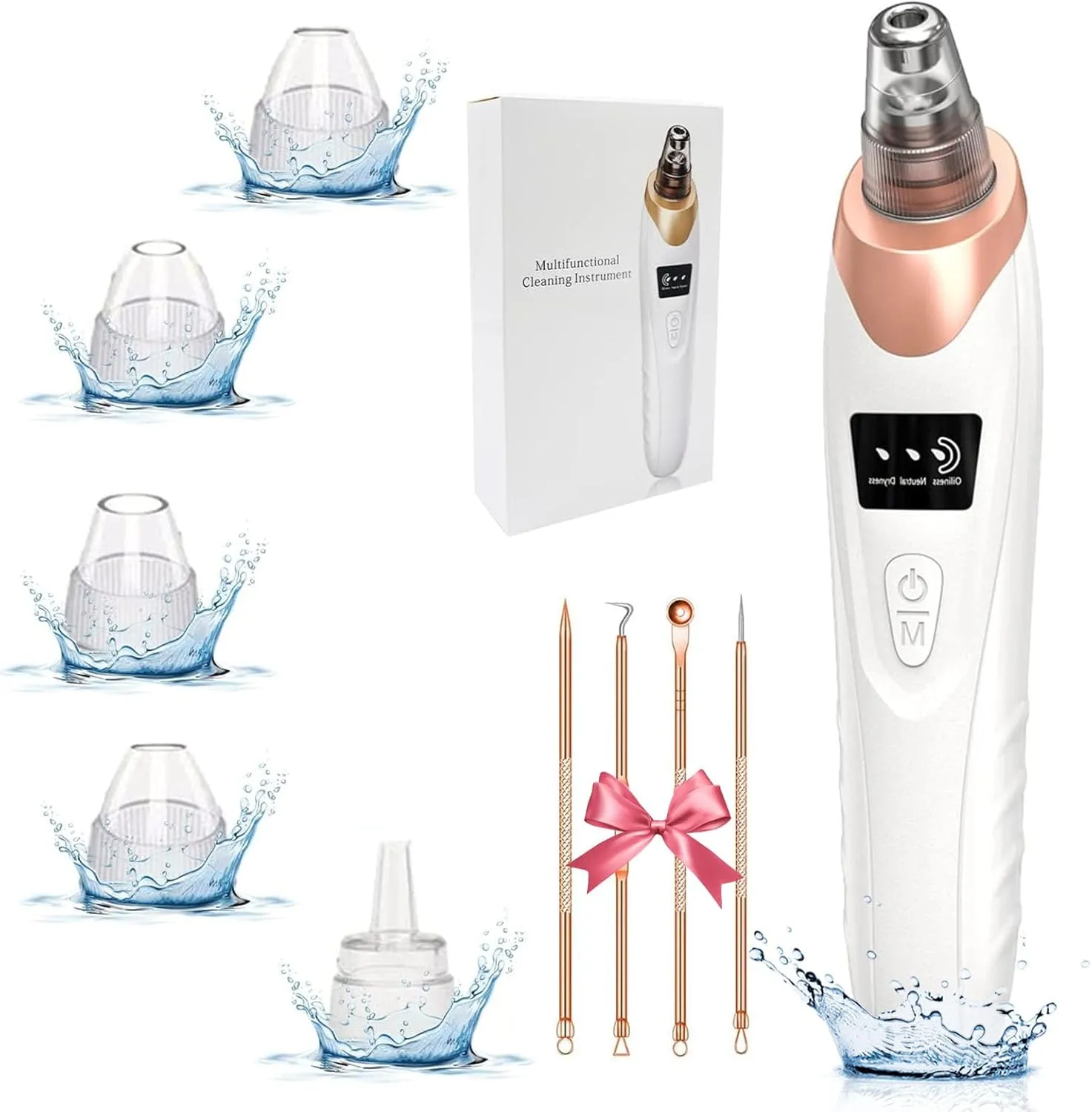 2025 Pore Vacuum, USB Rechargeable Blackhead Remover Vacuum,3 Levels Adjustable Pore Vacuum Blackhead Remover, with 5 Suction Power,6 Probes,Face Vacuum Pore Cleanser for Women & MenWhite