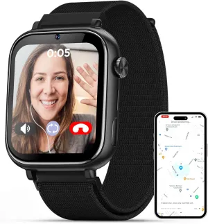 2025 Smart Watch for Kids 6-12 [Kids GPS Tracker/Video Call] Smart Watches Boys Girls Phone Watch, School Mode, Safety Alert, GPS Tracker Kids Smart Watch, New Phone Watches for child, Jet Black