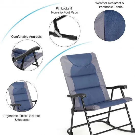 3 pcs Outdoor Folding Rocking Chair Table Set-Blue