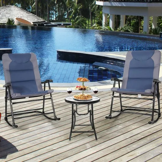 3 pcs Outdoor Folding Rocking Chair Table Set-Blue