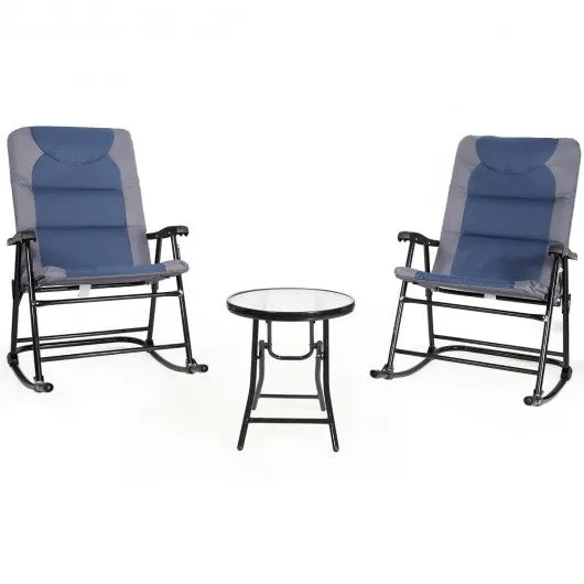 3 pcs Outdoor Folding Rocking Chair Table Set-Blue