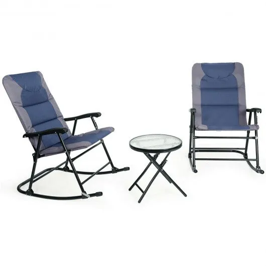 3 pcs Outdoor Folding Rocking Chair Table Set-Blue