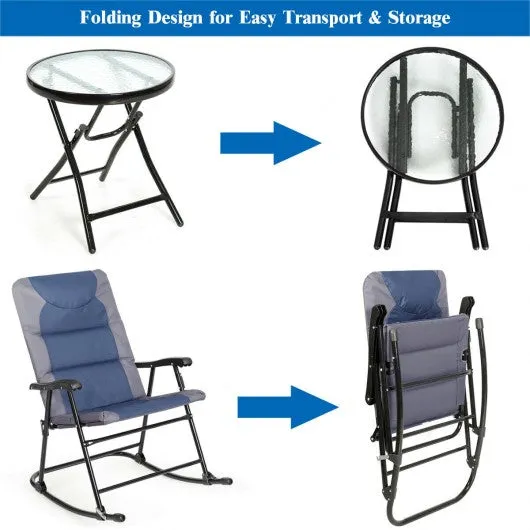 3 pcs Outdoor Folding Rocking Chair Table Set-Blue