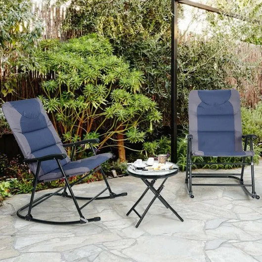 3 pcs Outdoor Folding Rocking Chair Table Set-Blue