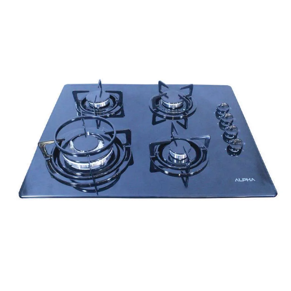 Alpha HOB Gas 4B Black Glass 60cm
