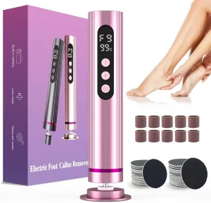 Electric Foot File Cordless, 2 in 1 Wireless Dermave Electric Foot Callus Remover, Adjustable 9 Speed Rechargeable Pedicure Foot Filer Tool w/Sandpaper Discs & Nail Drill Bits,Digital Display (Pink)