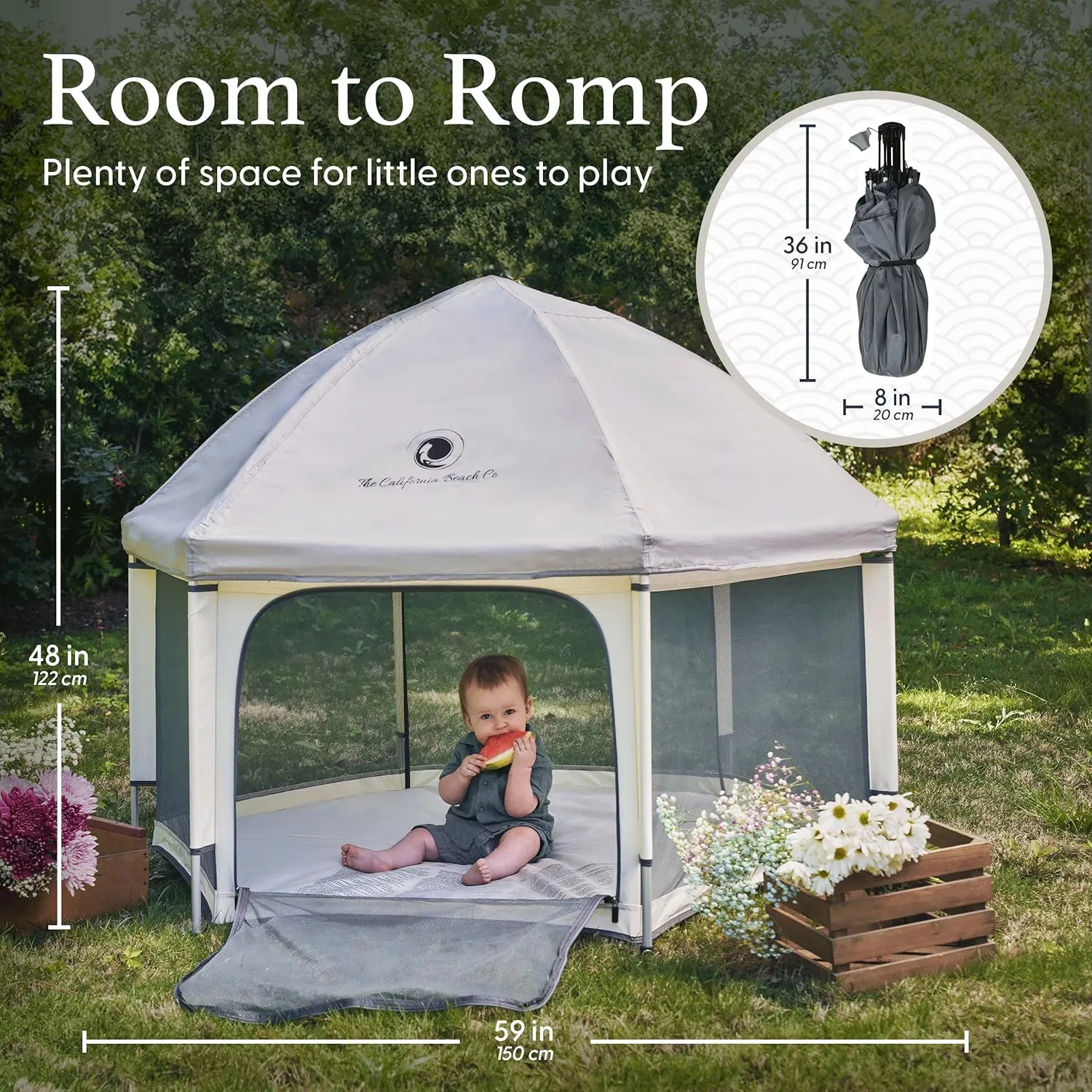POP 'N GO PLAYPEN - Indoor & Outdoor Baby Playpen for Babies and Toddlers - Baby Beach Tent, Foldable, Portable W/Canopy, Travel Bag, & Mosquito Net - Pop Up Pack and Play Tent (Warm Ivory)