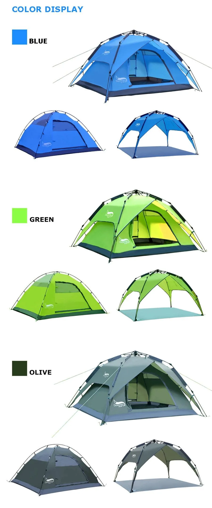 Portable Automatic Tent for 3-4 Person Family - Instant Setup for Hiking, Camping and Travel
