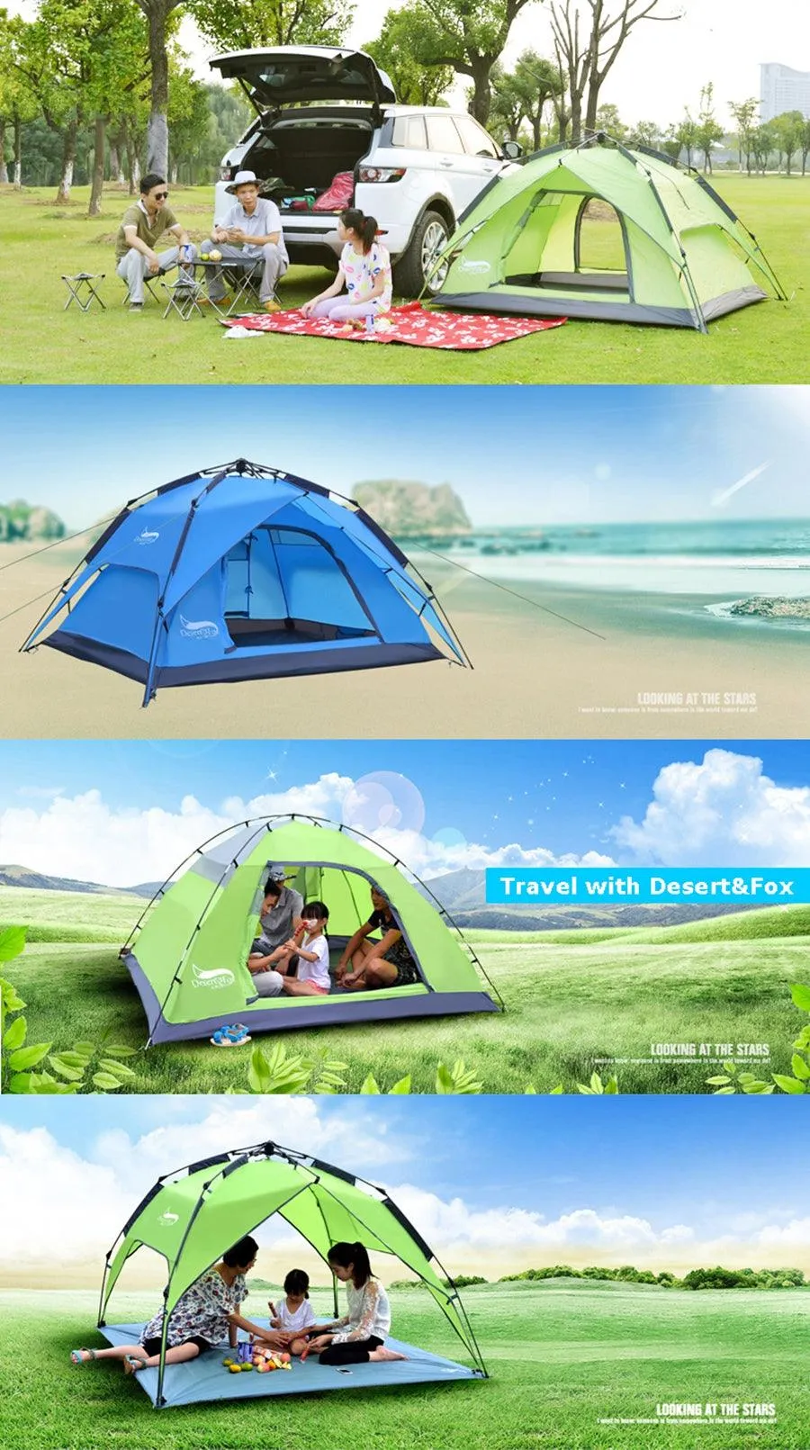 Portable Automatic Tent for 3-4 Person Family - Instant Setup for Hiking, Camping and Travel